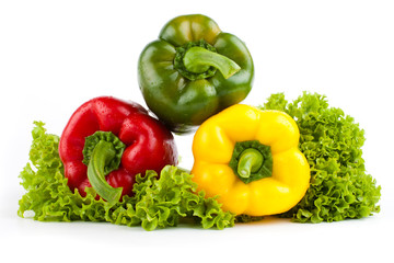 colorful paprika and  green lattice isolated on white background