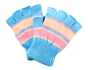 woman knitted gloves, isolated on white