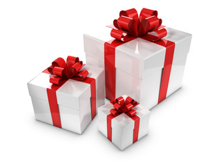 Obraz premium 3d White Gift boxes with red bows and ribbons