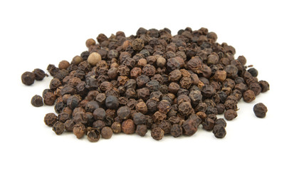 Heap of black pepper isolated on white background