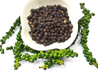 Fresh green peper and Black Pepper,Thai Indian Spice