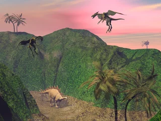 Fotobehang Draken Stegosaurus aangevallen