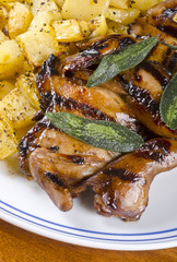 Barbecued Quails with Roasted Rutabaga and Crispy Sage Leaves