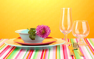 Table setting on bright background close-up