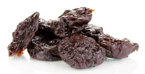 yummy dried plums isolated on white