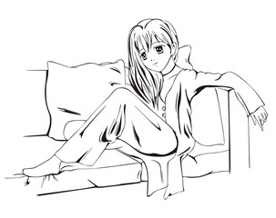 Anime girl sitting on sofa