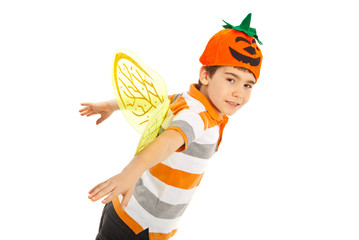 Boy with bee wings flying