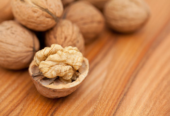 walnuts on wooden table
