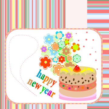 New Year cakes on abstract background with flowers