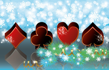 Christmas casino banner with poker elements