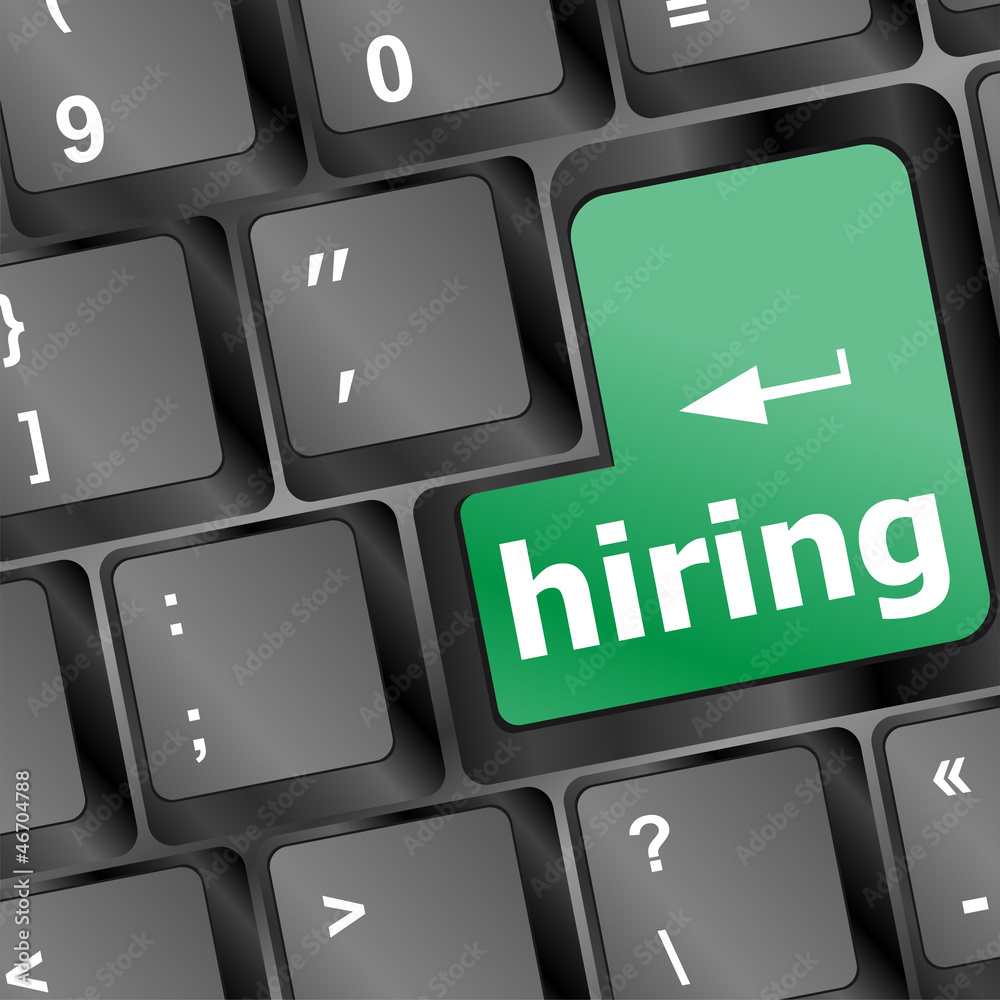 Poster computer keyboard keys displaying now hiring