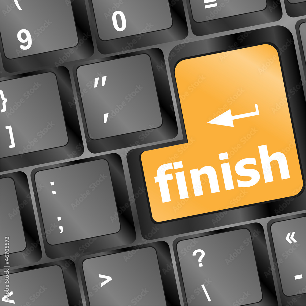 Poster finish button on black internet computer keyboard