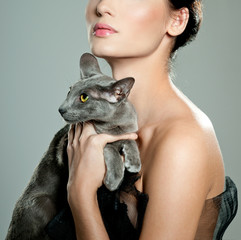 fashionable woman with cat