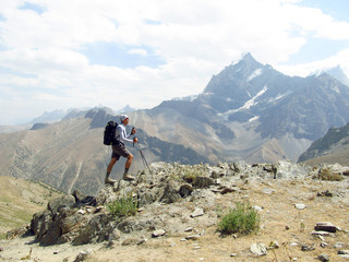 Fototapeta premium Hiking in the mountains in summer.