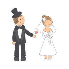 Wedding couple on white background . Hand drawing illustration