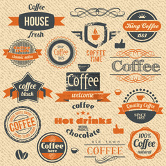 Obraz premium Vector Coffee Stamps and Label Design Backgrounds