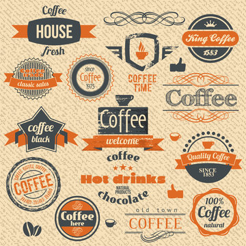 Vector Coffee Stamps and Label Design Backgrounds