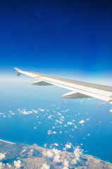 Airplane wing out of window