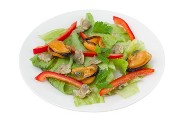 seafood salad on the plate on white background