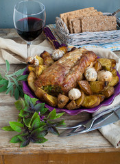 Pesto Stuffed Pork Loin And Roasted Mustard Potatoes