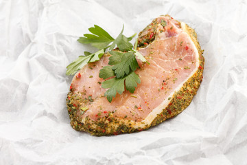 raw pork meat with spice