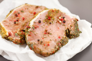 raw pork meat with spice