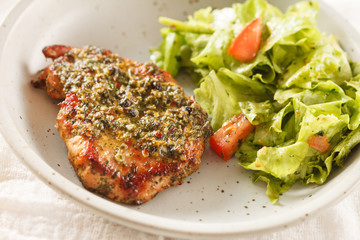 grilled steak with salad