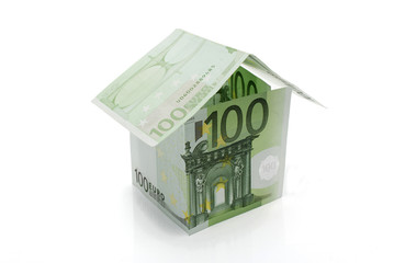 Hundred euros banknotes house