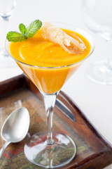 pumpkin cream cup with mint and cheese
