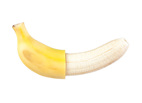 peeled banana in half