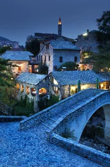 Tuinposter Stari Most De kromme brug, Mostar
