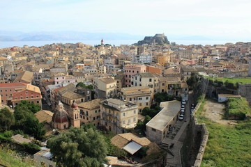 Fototapeta premium town buildings churches streets and castle on the island of Corfu in Greece 
