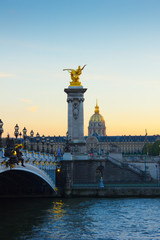 Alexander the Third bridge and Seine with golden Invalides dome - 46726707