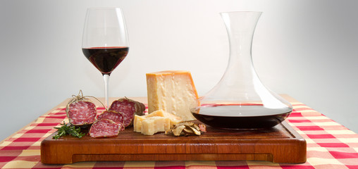 bread parmesan cheese  salami and wine