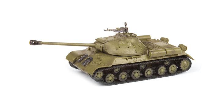 plastic model of soviet heavy tank isolated on white background