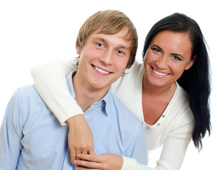 Happy loving couple. Isolated on white.
