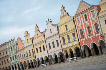 Facade of Renaissance houses in Telc, Czech Republic