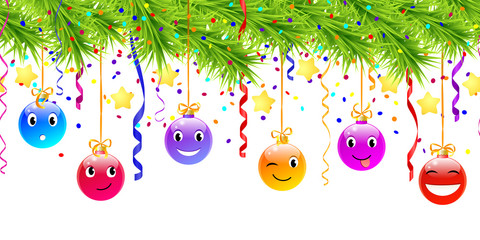 hanging funny christmas balls. seamless pattern