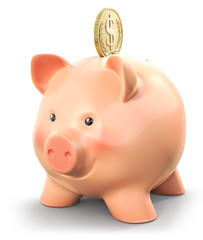 Piggy bank with gold coin