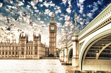 Landscape of Big Ben and Palace of Westminster with Bridge and T