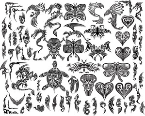 Iconic Dragons Butterfly Eagle Tattoo Tribal Vector Set