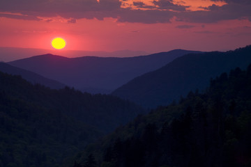 Sun setting at the Morton Overlook in the Great Smoky Mountains National Park