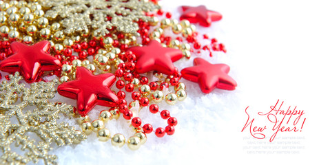 Christmas decorations of bauble are with stars and sample text