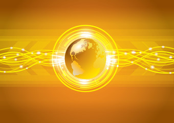 Abstract gold global earth technology background, vector