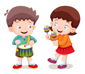 illustration of Boy and girl music
