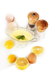 Mayonnaise ingredients isolated on white