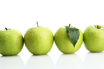 Ripe green apples isolated on white
