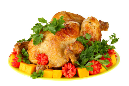 baked whole chicken with vegetables