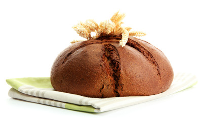 tasty rye bread with ears , isolated on white