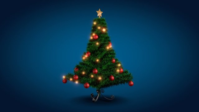 Rotating Christmas tree over blue background